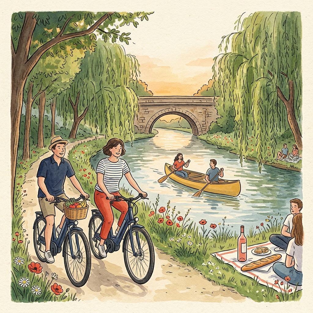 Aquarelle — sortie sur le canal en été