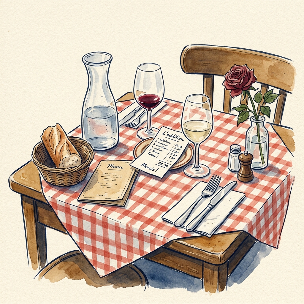 Aquarelle — la table dressée