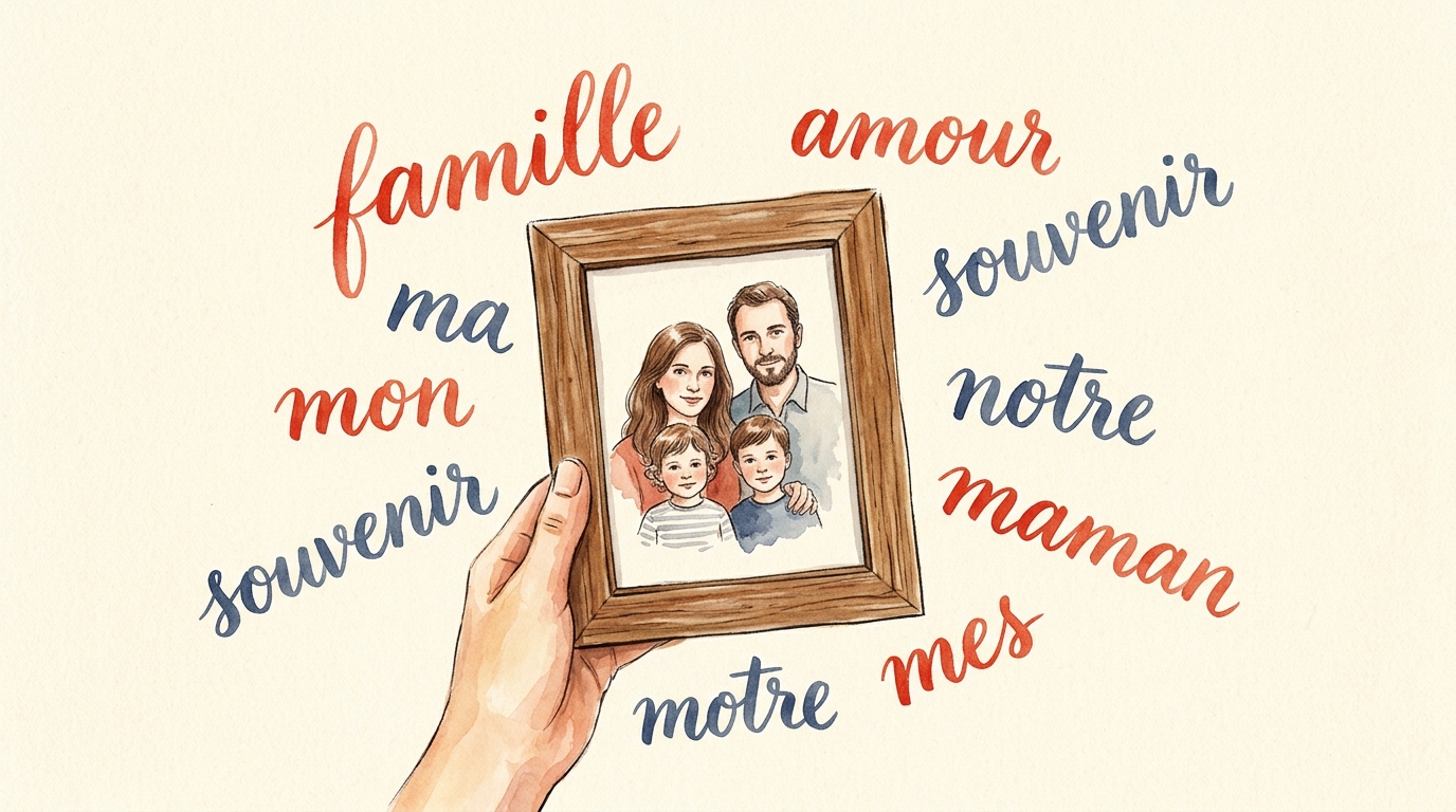 Mon, ma, mes — les adjectifs possessifs (avec la famille)