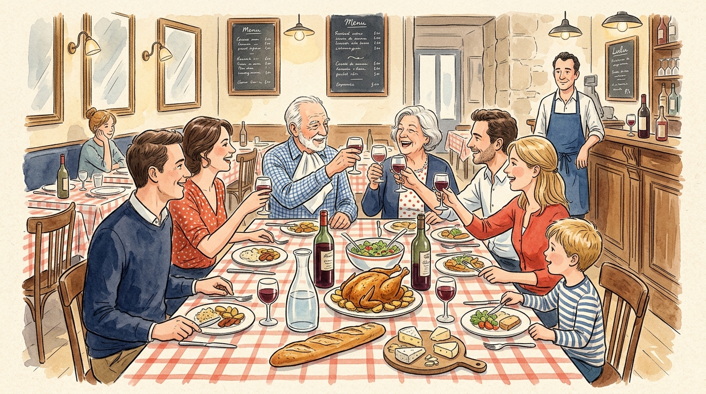 Le déjeuner du dimanche chez Lulu — rituel familial, vocabulaire de la table