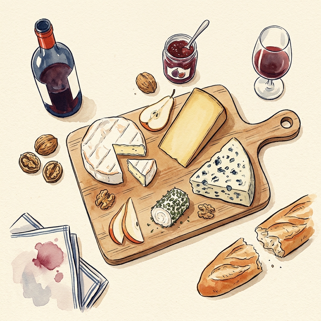Aquarelle — plateau de fromages dominical