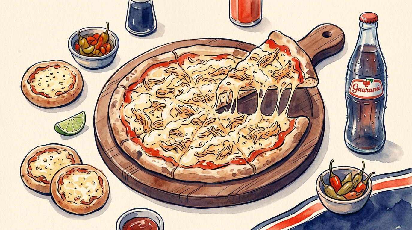 Aquarelle — pizza brésilienne au Catupiry, esfihas, guarana