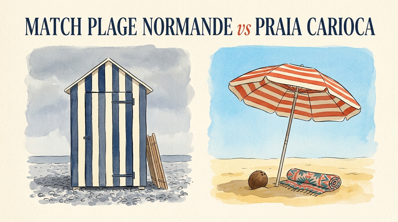Match plage normande vs praia carioca — deux façons d'aller à la mer