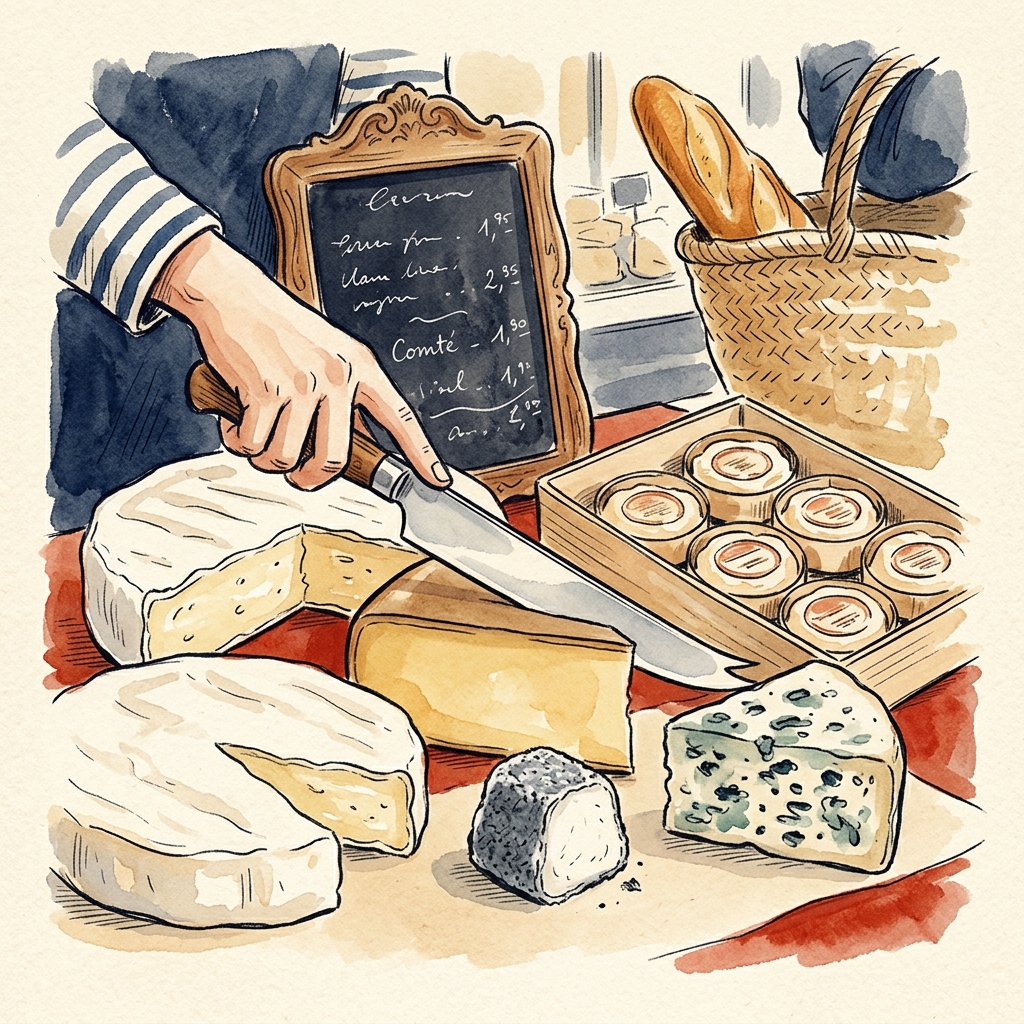 Aquarelle — fromager du marché