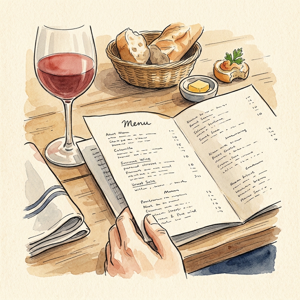 Aquarelle — menu papier sur table