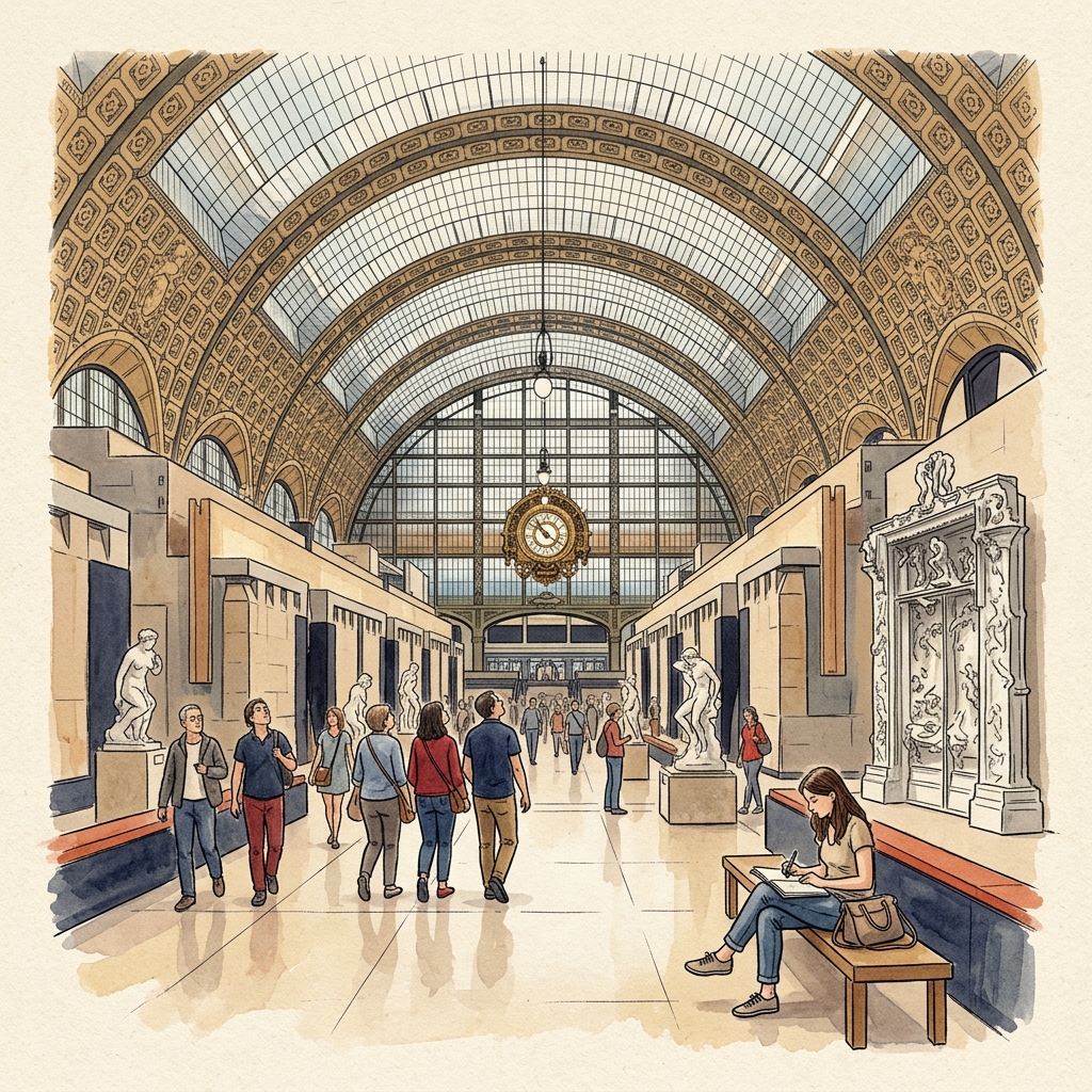 Aquarelle — la grande nef du musée d'Orsay